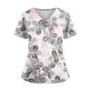 Plus SizePrinted Scrub Working Uniform Tops For Women's Cross V-Neck Halloween Print Short Sleeve Fun T-Shirts Workwear Tee With Pockets