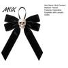 Retro Distressed Skull Accessory Halloween Velvet Bows with Ornaments for Tree Decoration, Black Flannel Skeleton Wall Decor Gothic Bow Hanging