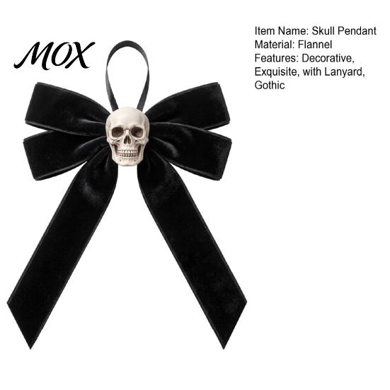 Retro Distressed Skull Accessory Halloween Velvet Bows with Ornaments for Tree Decoration, Black Flannel Skeleton Wall Decor Gothic Bow Hanging