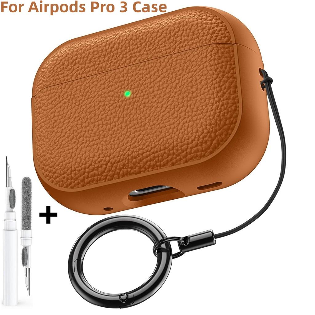 Shockproof Protective Cover for AirPods Pro 3 Compatible with AirPods Pro 3rd Generation Case Leather Texture Case with Keychain