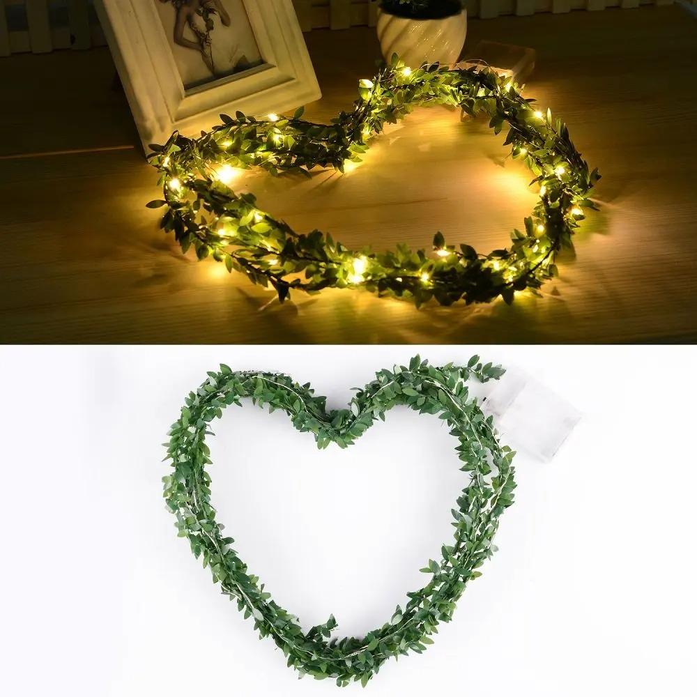 2M 3M 5M 10M LED String Light Green Leaf Garland Vine Fairy Lights Flexible Copper Battery Powered Party Wedding Decoration