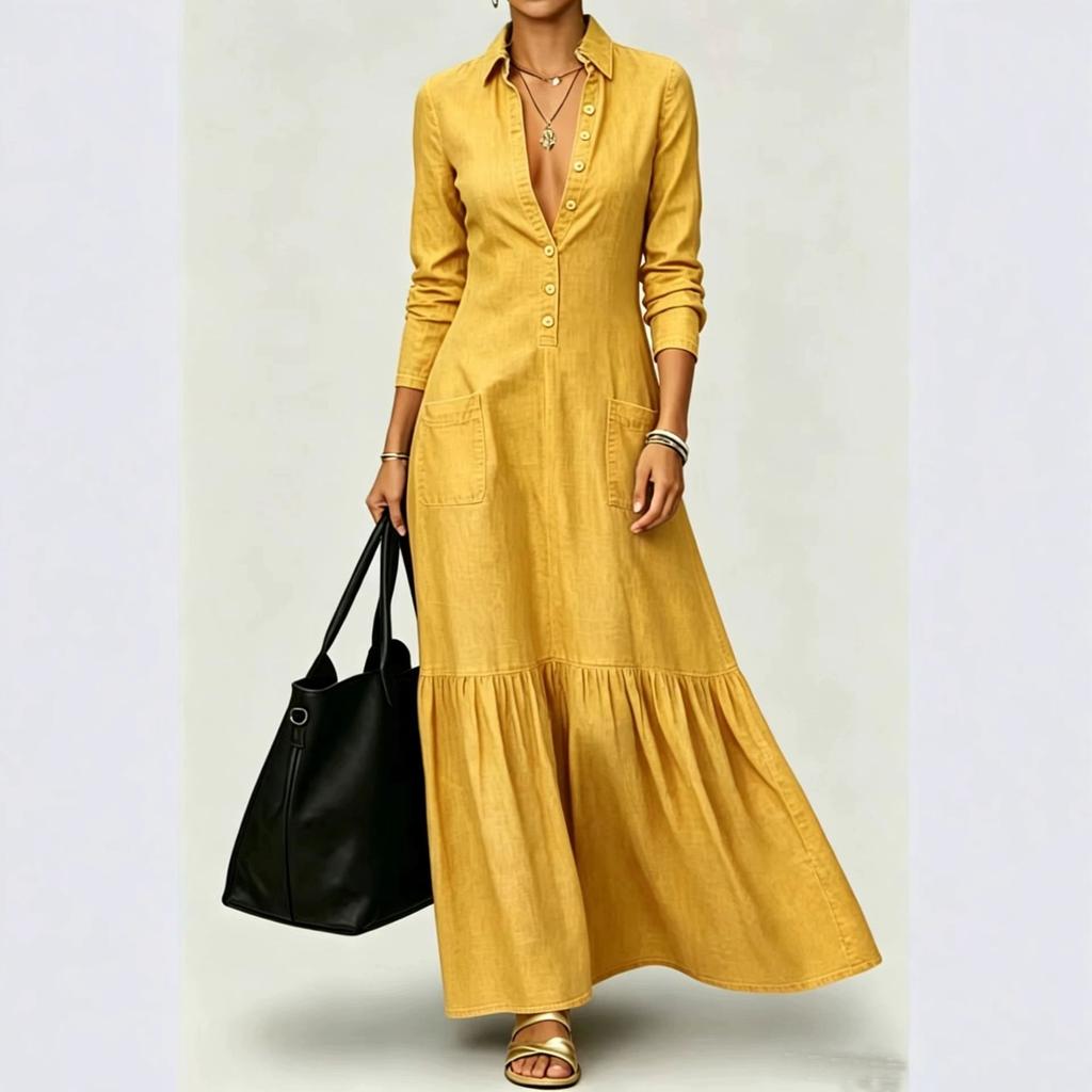 European and American cross-border street retro collar temperament denim dress women's summer new high-end foreign-style waist dress