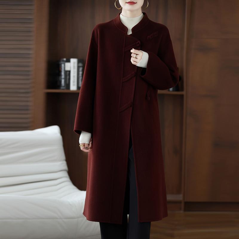 100% Wool Women Coat TIDENOVEL Autumn Wool Long Coat Handmade Pea Coat Winter Warm Wool Long Jacket Overcoat