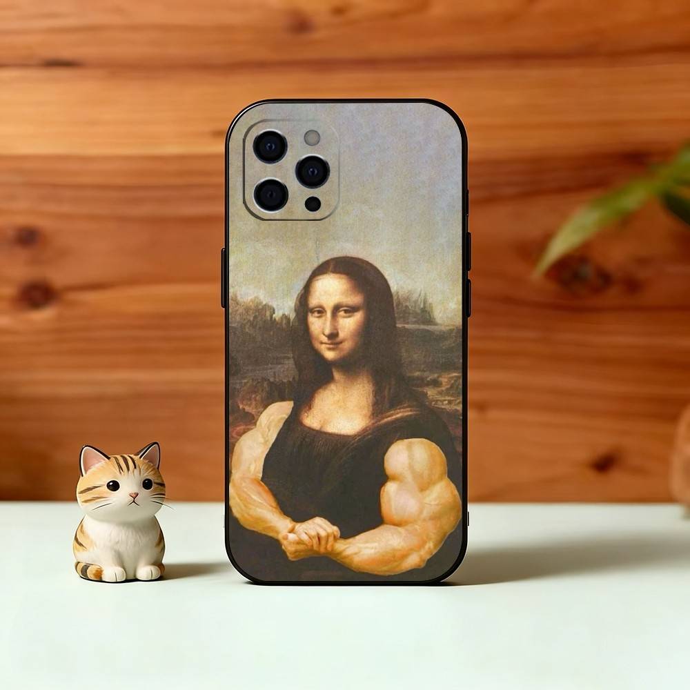 Humorvolle M-Mona Lisa Kunst Handyhülle Für iPhone 17, 16,15,14,13,12,11 Plus,Pro Max, Andere Weiche Schwarze Hülle