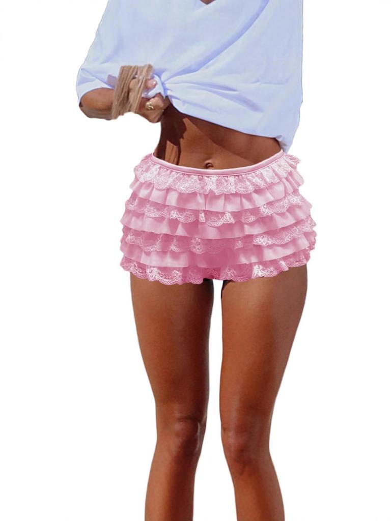 2025 Euro Lace Layered Mini Skirt with Patchwork and Ultra-short Hot Pants – Spring Trend Style