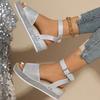 Fashion Women's Fashion Rhinestone Wedge Sandals New Anckle Stap Flat Sandals Female Outdoor Wear-Resistant Med Heel Sandalias Mujer