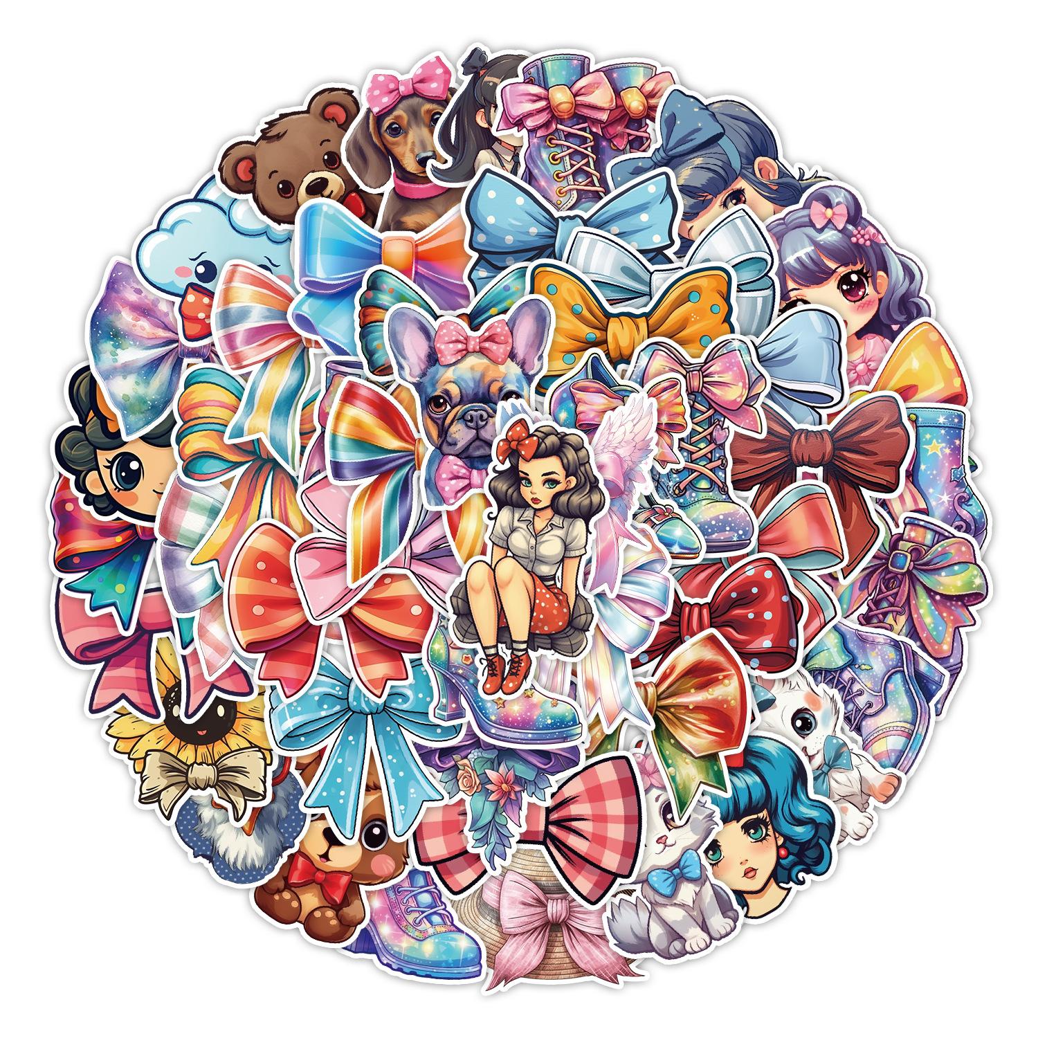 

50 Cute Bow Doodle Stickers Car Mobile Phone Water Cup Decorative Stickers Waterproof Creative Notebook Stickers