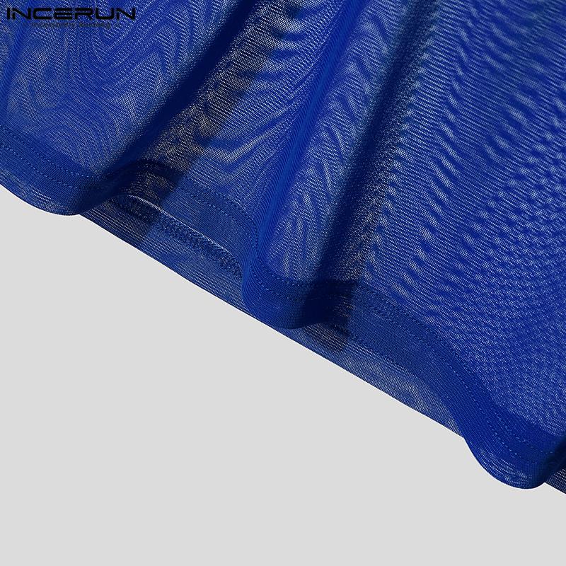 INCERUN Men Deep V Neck Sleeveless See Through Mesh Sheer Tank Tops