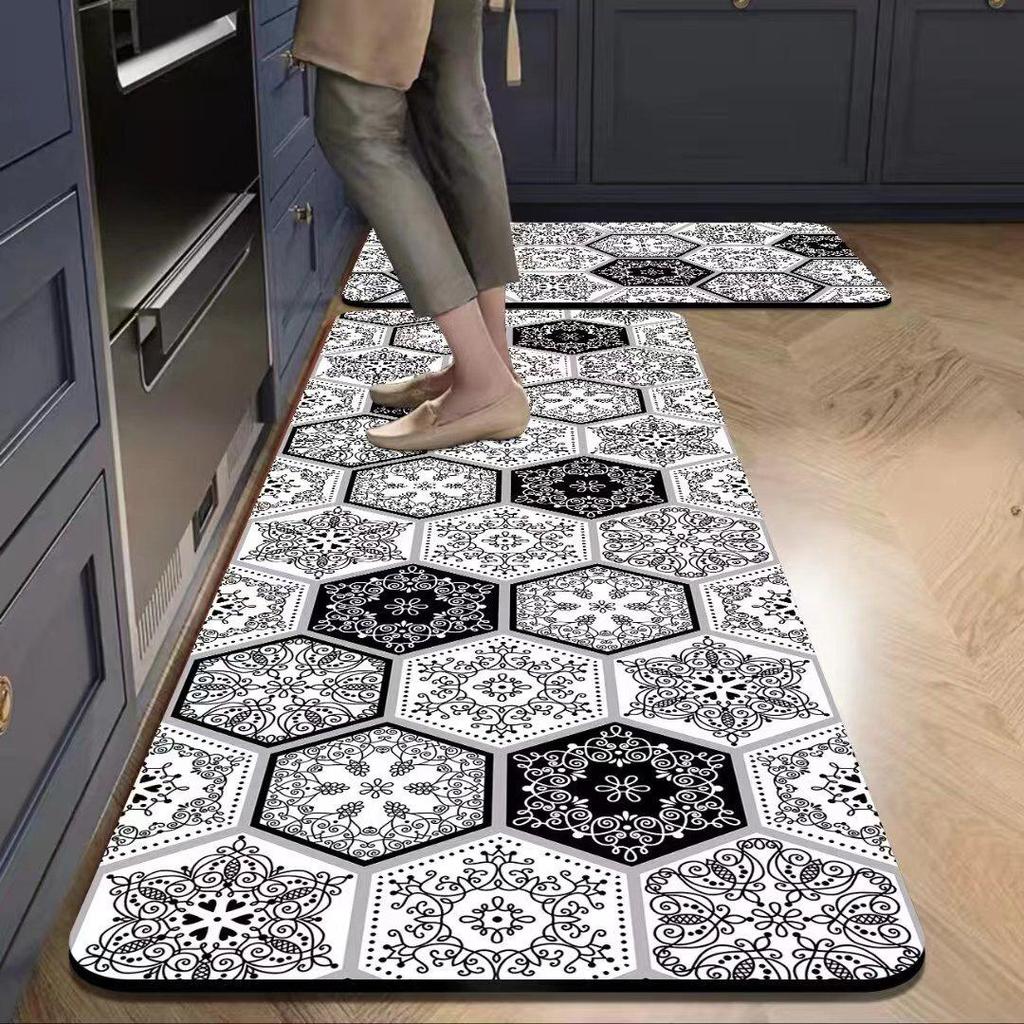 European Style Non-Slip Waterproof Kitchen Floor Mat, Oil-Absorbing and Wash-Free