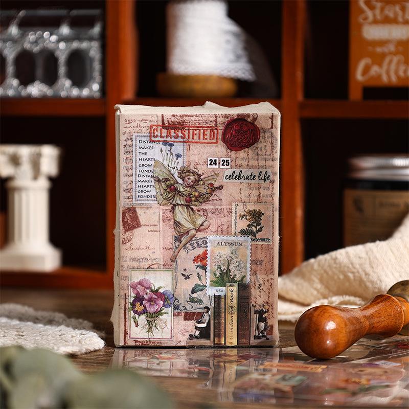 100 Sheets Waterproof PET Stickers Vintage Butterfly Flower Girl DIY Account Material Sticker