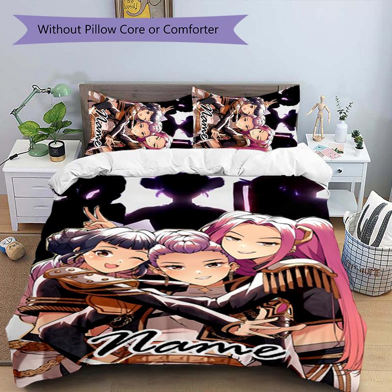 3pcs KPop Demon Hunters12 Cover Set - Personalized Name, HD Printed Bedding with 1 Cover and 2 Pillowcases - Perfect for Home Decor, Easy Care