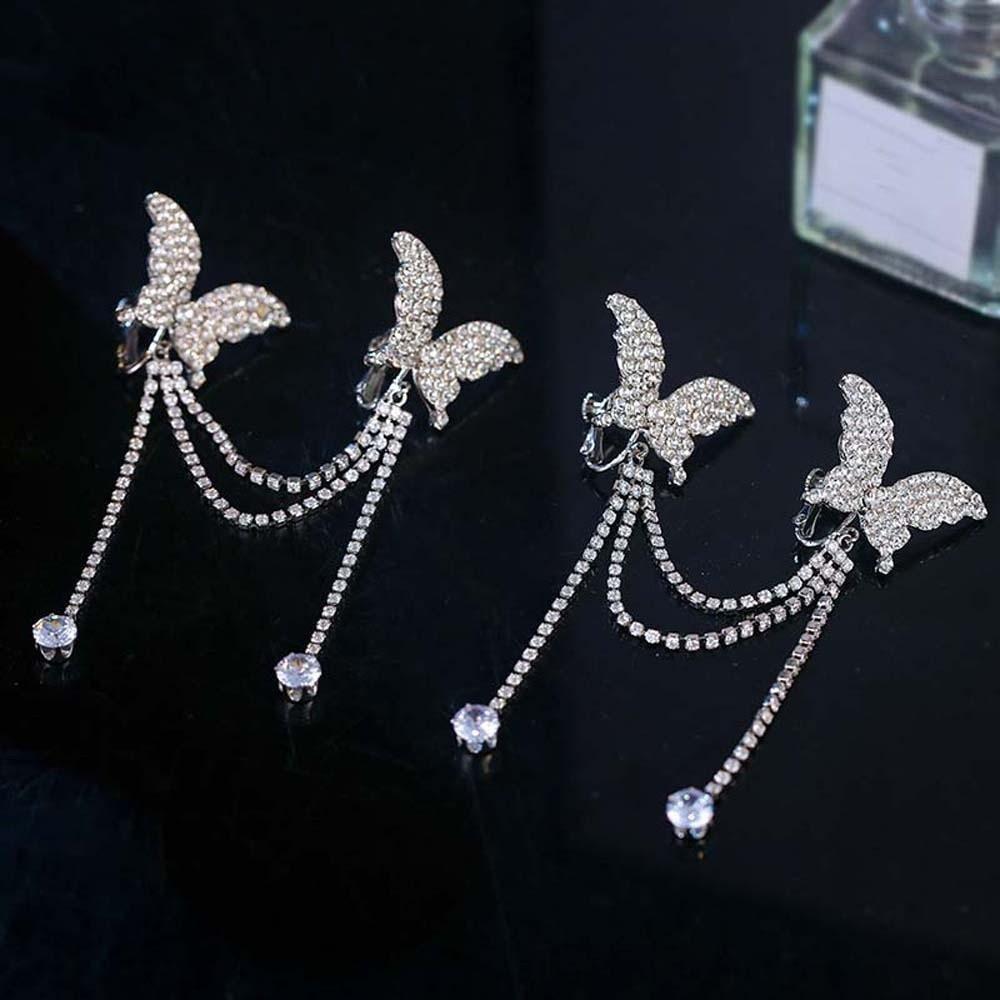 1 Pair Luxury Rhinestone Butterfly Earrings Zinc Zinc Alloy Shiny Temperament Eardrops  Women