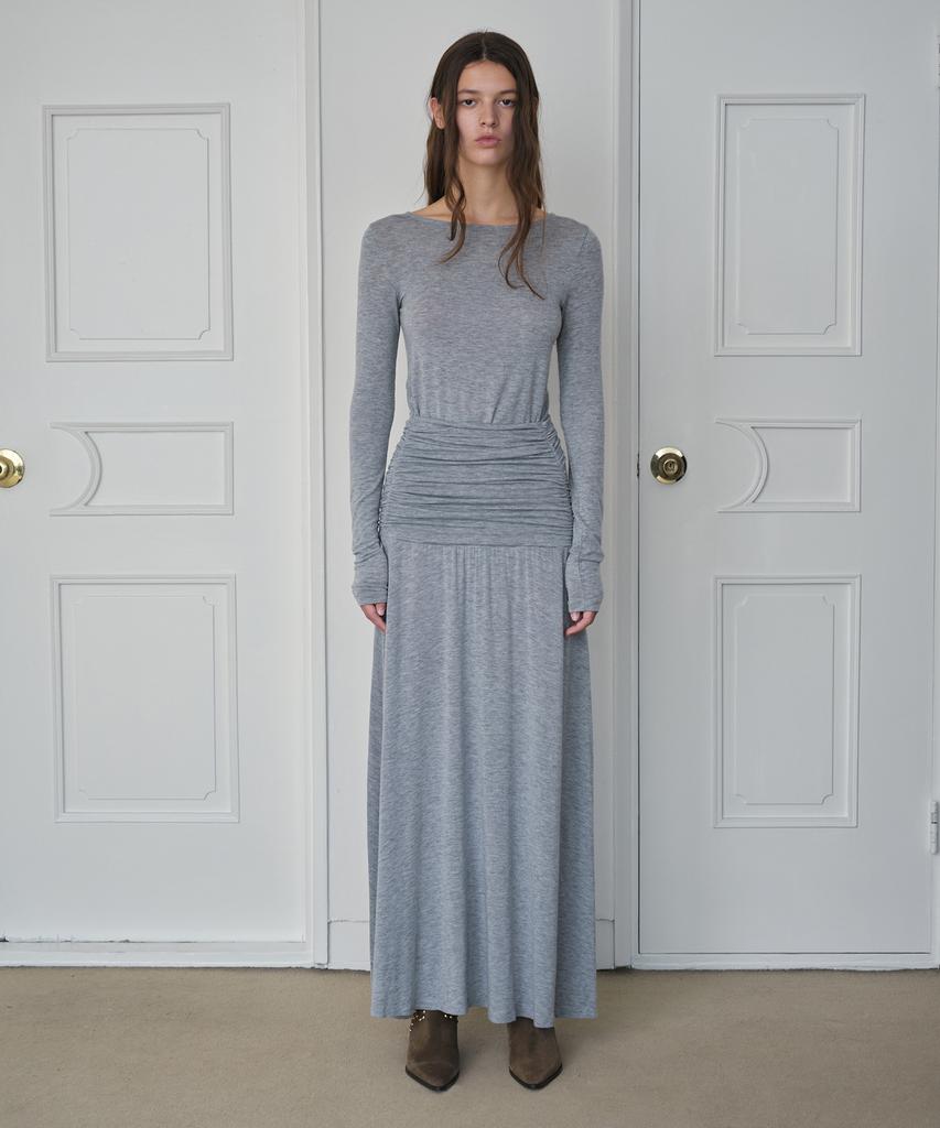 Simeteuligpeosenteu Shirring Jersey Maxi Dress / Melange Gray
