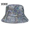 Bucket Hat Shiny Fabric Hat, Rainproof Reflective Party Colorful Fish Scale Pattern Sun Protection Fisherman for Festivals And Travel Quick-dry