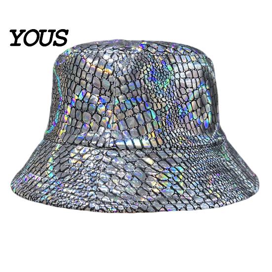 Bucket Hat Shiny Fabric Hat, Rainproof Reflective Party Colorful Fish Scale Pattern Sun Protection Fisherman for Festivals And Travel Quick-dry