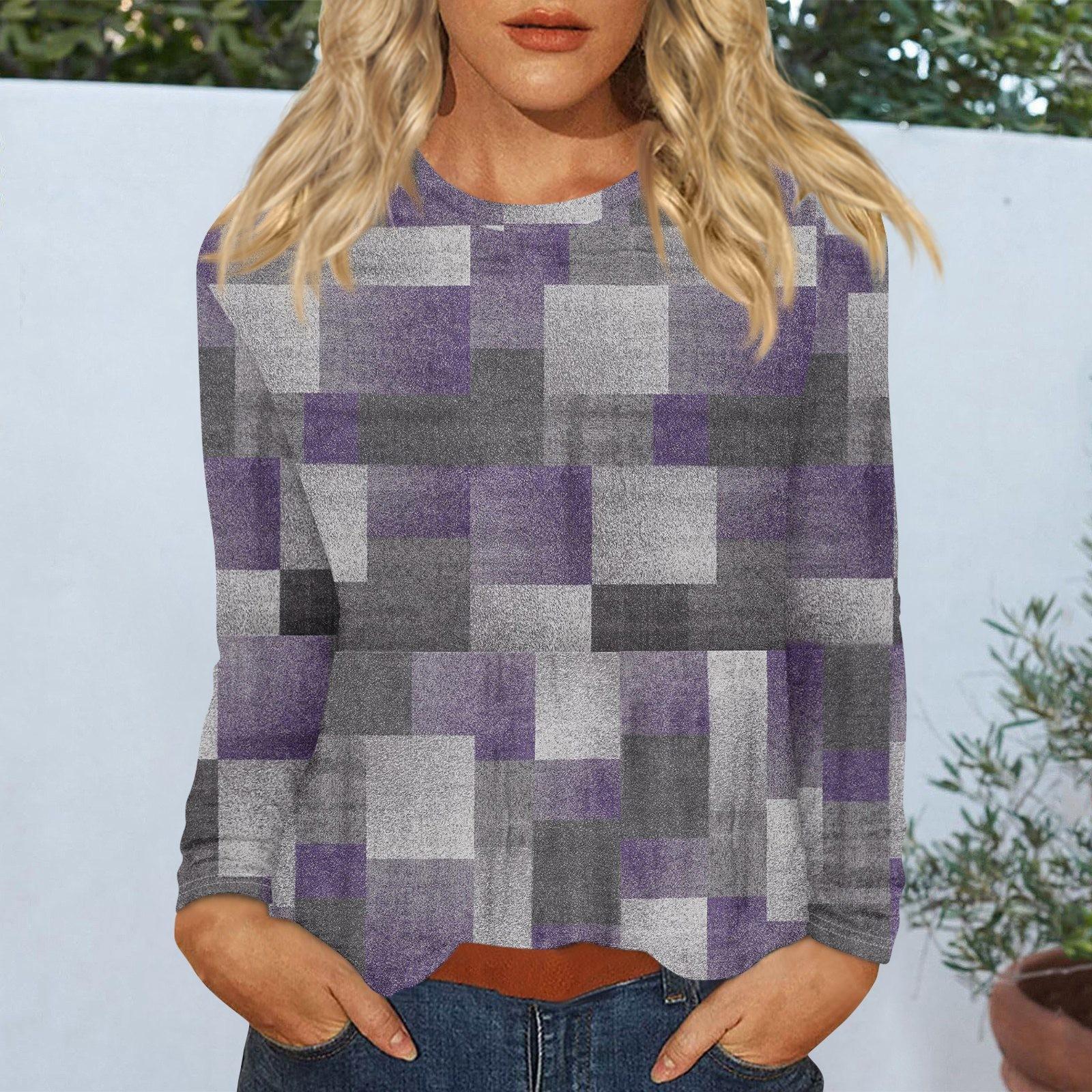 

Женская модная повседневная винтажная декоративная футболка с круглым вырезом и длинным рукавом с принтом Топ XXXXXL фиолетовый