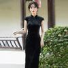 Black golden velvet national style new Chinese long cheongsam improved young women's high-end retro dress spring and summer