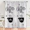 Moderne Kaffeemuster Vorhänge Dekorative Sichtschutz Polyester Paneele Küche Café Wohnzimmer Fenster Dekor Set von 2 Mit Stangentasche Gemacht Groß