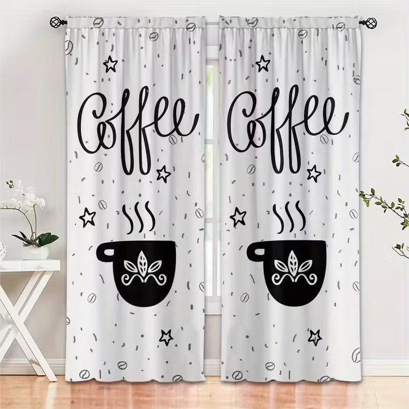 Moderne Kaffeemuster Vorhänge Dekorative Sichtschutz Polyester Paneele Küche Café Wohnzimmer Fenster Dekor Set von 2 Mit Stangentasche Gemacht Groß