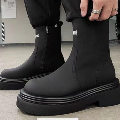 Winter Casual Fashion Boots Men's High-Top Side Zipper Men's Real Leather with Fleece Lining Men's Boots