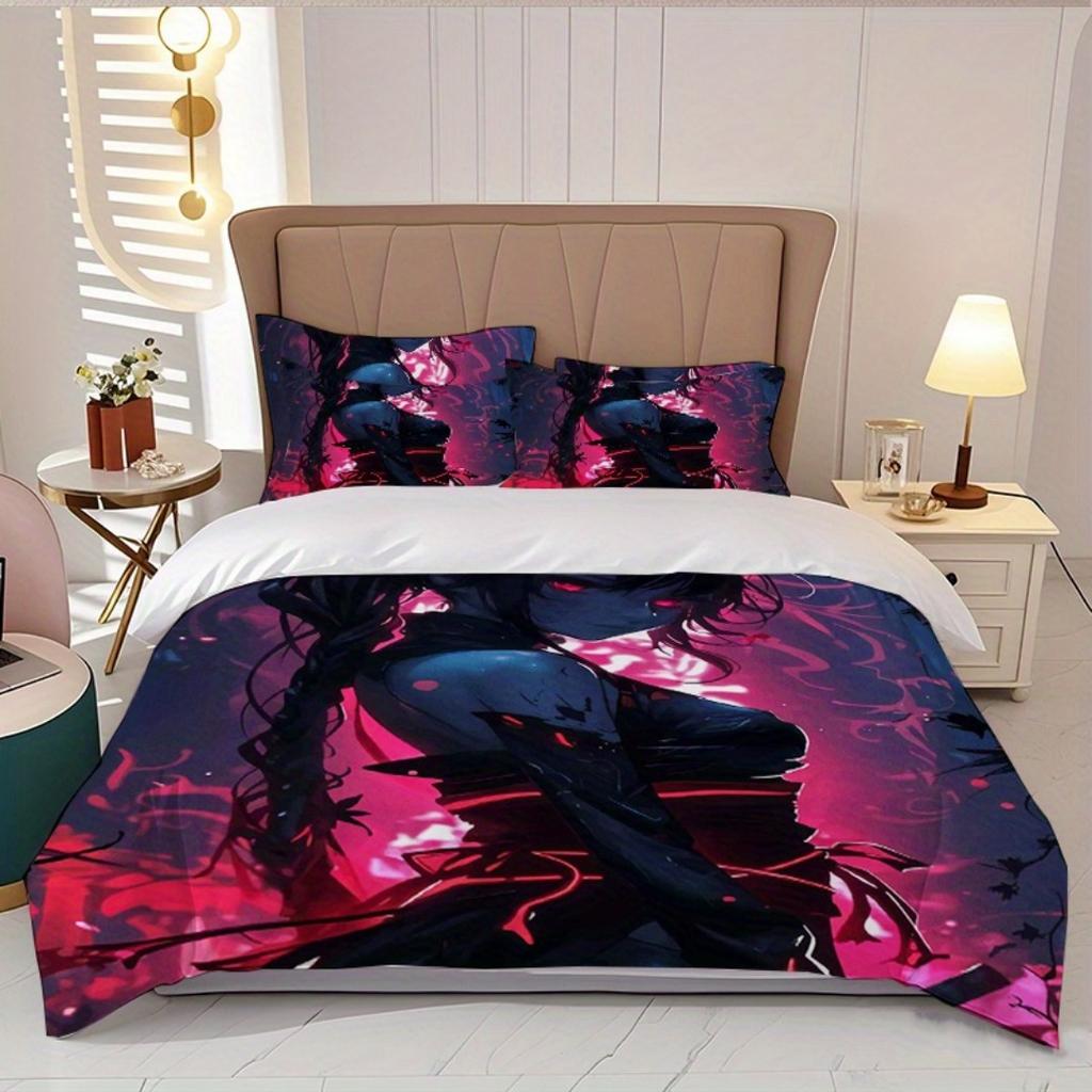 2/3Pcs Dark Anime Girl Print Duvet Cover Set Duvet Cover And Pillowcases Included - Perfect For Bedroom Bedding 1 Duvet Cover
