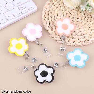 Cute Flower Retractable Badge Reel Chest Card Easy Pull Buckle For Nurse Doctor Student ID Card Holder Office School Supplies