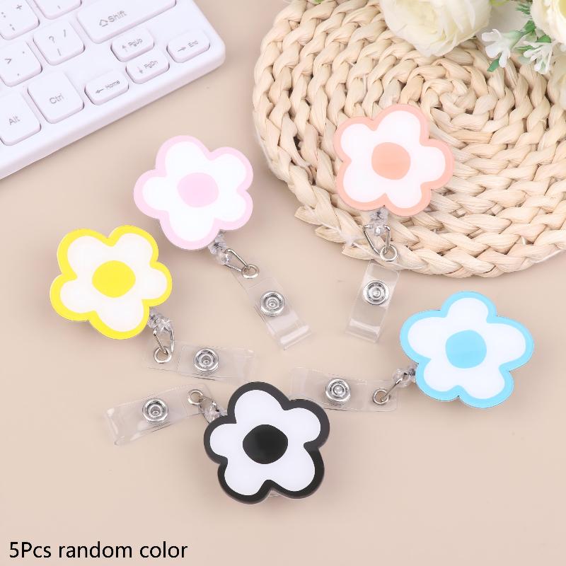 Cute Flower Retractable Badge Reel Chest Card Easy Pull Buckle For Nurse Doctor Student ID Card Holder Office School Supplies