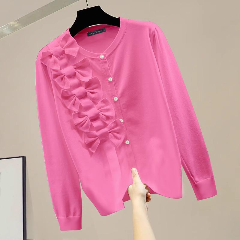 

ZANZEA Жіночі модні футболки з круглим вирізом і довгими рукавами 3XL Яскраво-рожевий