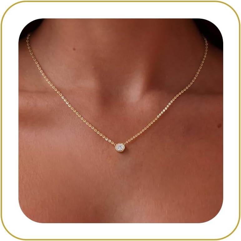 Tewiky Dainty 14k Gold Plated/Silver Cubic Zirconia Necklaces for Women | Simple CZ Jewelry Necklaces Trendy Gifts