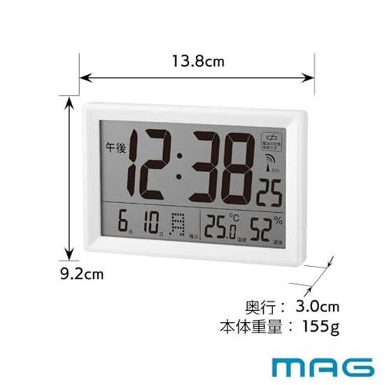 MAG Digital Clock Radio-Controlled Thermometer Hygrometer Simple Easy-to-See Interior Living Counter Dual Use 9.2cm x 13.8cm White View Square W-812A