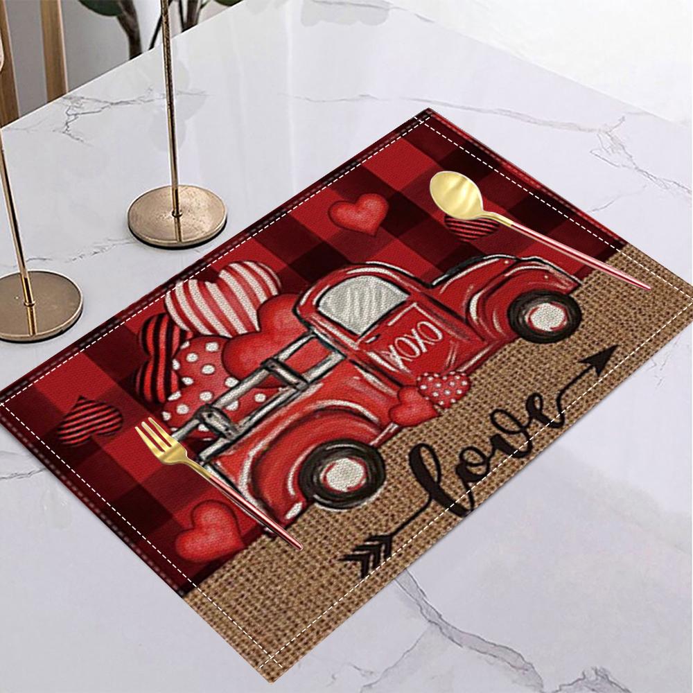 Valentine's Day Heart Table Mat Cartoon Gnome Rose Romantic Placemat for Romantic Date Love Party Valentine's Dinner Home Decor