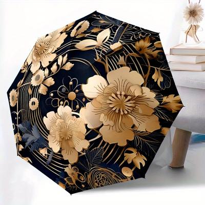 1pc Floral Ornament Automatic Open/close Folding Compact Umbrella, 8-Rib Sturdy Canopy, Lightweight Portable, Everyday Use, Gift, Outdoor Umbrella, Tr