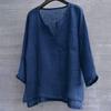 Men's And Women's Fashion Matching Cotton-Linen Solid Color Casual Loose V-Neck Long-Sleeved Shirt T-Shirt Top