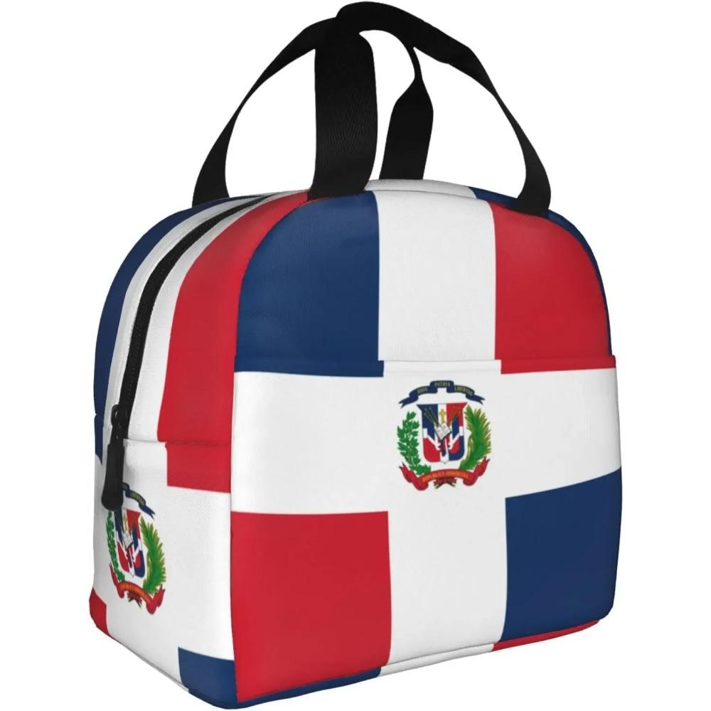 Dominican Republic Flag Lunch Bags for Women Men Portable Reusable Insulated Lunch Bag with Front Pocket Cooler Bag for Work