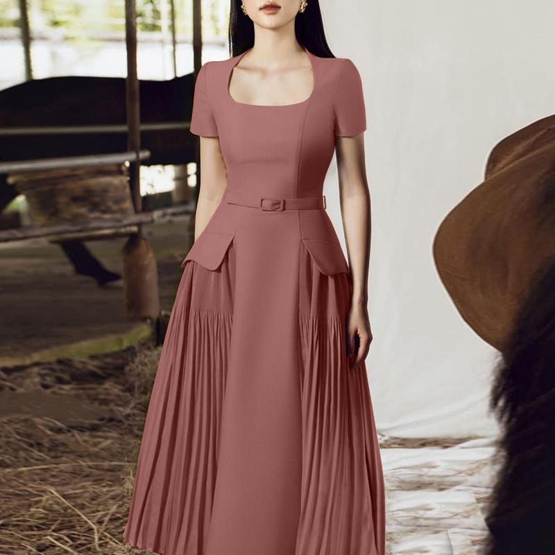 

ZANZEA Женское повседневное элегантное длинное платье с квадратным вырезом и короткими рукавами 5XL розовый