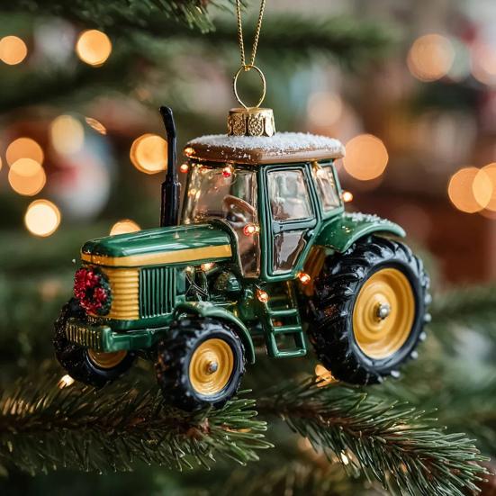 1/3Pcs Christmas Pendant Tractor Wearing Xmas Hat Charm Ornament Snowy Roof Farmhouse Holiday Style Hanging Ornament