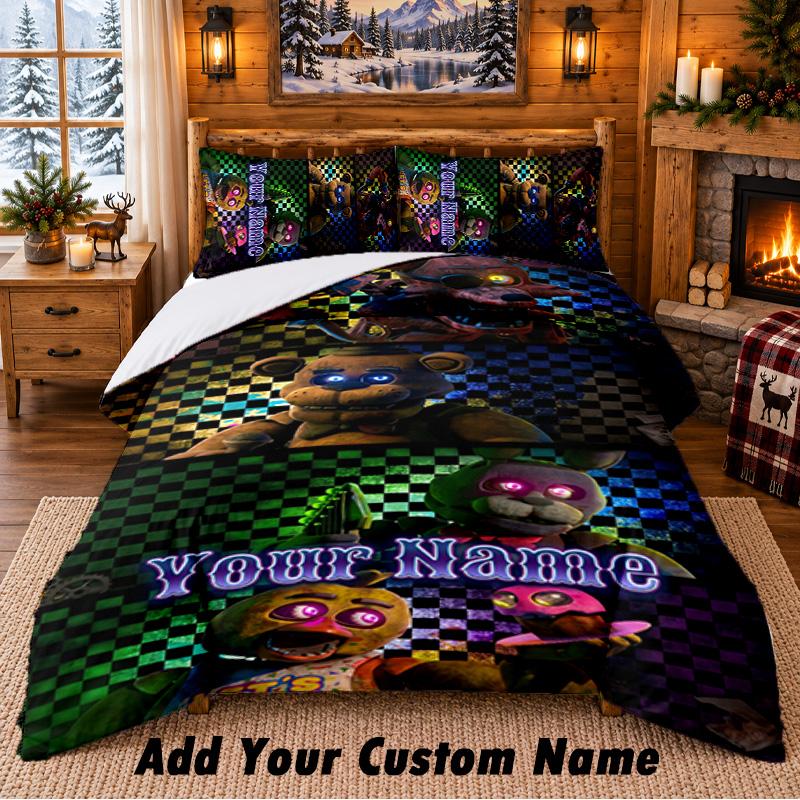 Five Nights At Freddy’s Custom Name 3Pcs Bedding Set 1 Bed Sheet 2 Pillowcases Bedroom Home Decor