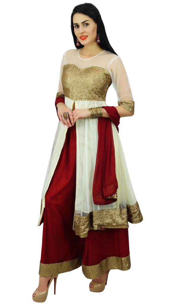 Atasi Womens Partywear Net & Sequins Anarkali Salwaar Kameez With Palazzo
