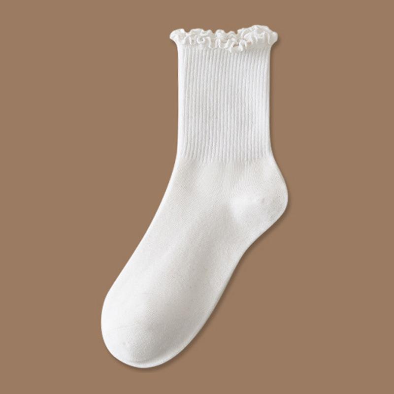 

Носки Fungus Edge Stacking, детские носки средней длины, хлопковые носки, японские туфли Mary Jane, кружевные белые чулки One Size чистый белый