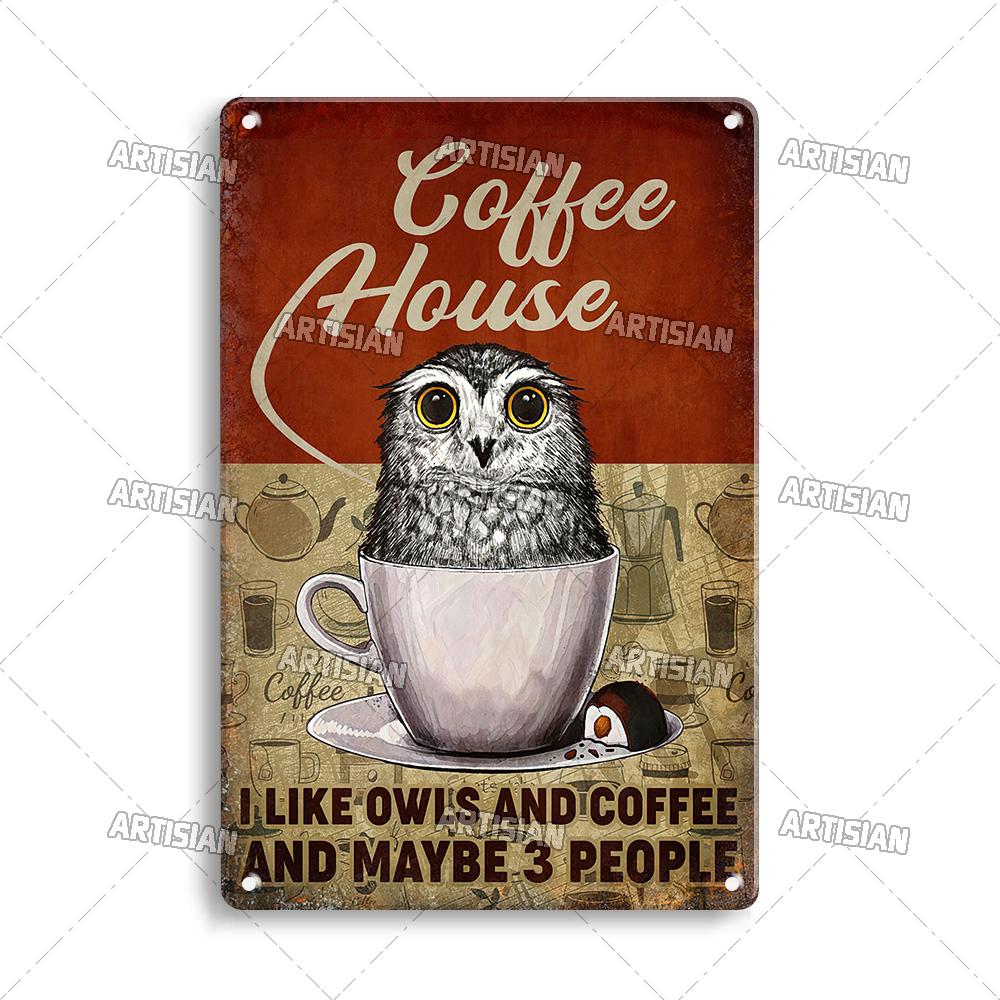 Artisian Coffee Metal Plaque Cute Animal Tin Sign Drinking Funny Decorative Plate Wall Decor Garage Bar Pub Club Hotel Cafe