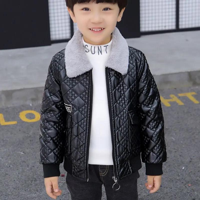 Boys Boys Plus Velvet Thick Leather Jacket Outer Jacket