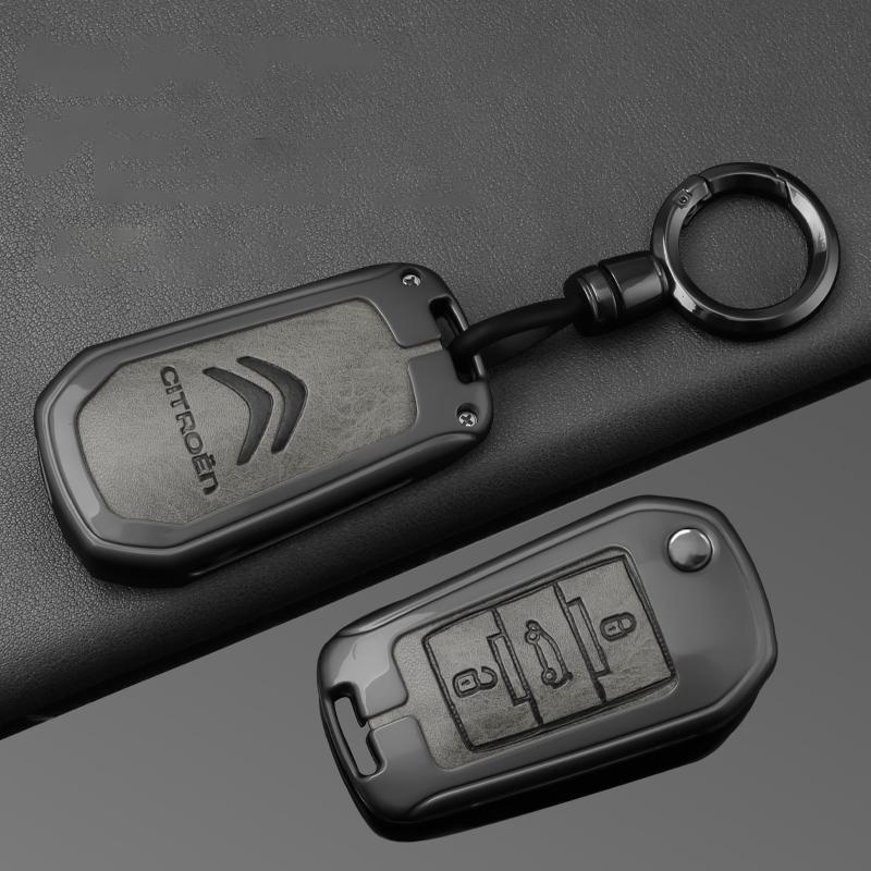 DBGO4 Leather Zinc Alloy Car Flip Key Case Cover Holder Shell Kerring For Citroen C3 C4 CACTUS C6 C8 Auto Key Protector Accessories