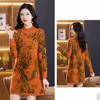 Mid-length Knitted Dress Loose Large-sized Floral Mid-length Sweater for Women Autumn and Winter Casual Long-sleeved Pullover