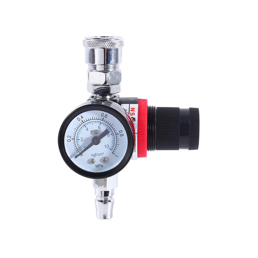 1/4" Air Pressure Regulator with Gauge, Air Pressure Regulator Gauge Adjustment Valve for Spray Guns and Compressors