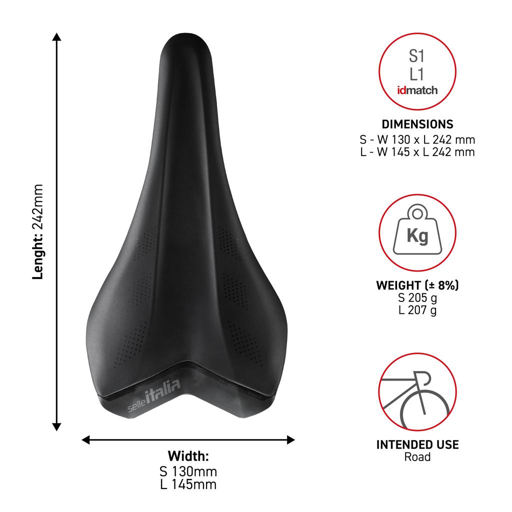 Selle Italia SLR Advan S1 130 x Hollow Black Saddle, Size 242mm, Rails Steel,