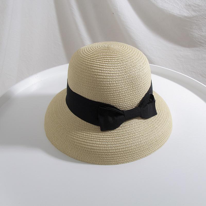 Women's Beach Vacation Straw Hat With Hepburn Big Bow Wide-brimmed Fisherman Bucket Hat For Spring Summer Travel Sunshade