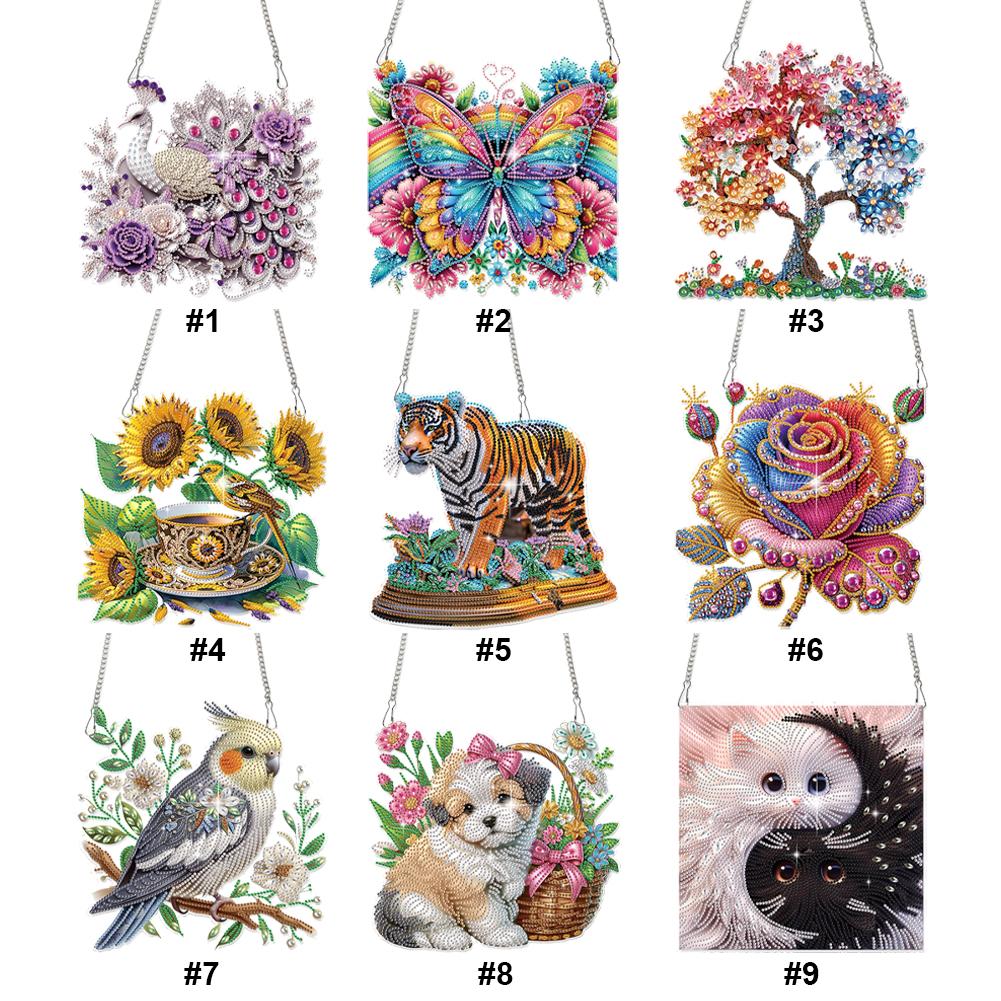 2D Flat DIY Hanging Diamond Art Kits Special Shape Diamond Art Pendant Diamond Painting Set Window Hanging Art for Home Decor