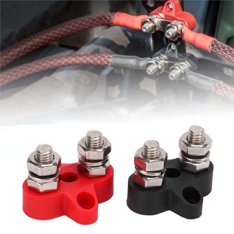 Daul Terminal Block Stud Double M8 DC 48V Bus Bar Power Positive Negative Fixed Wiring Bolts for Truck RV Boat