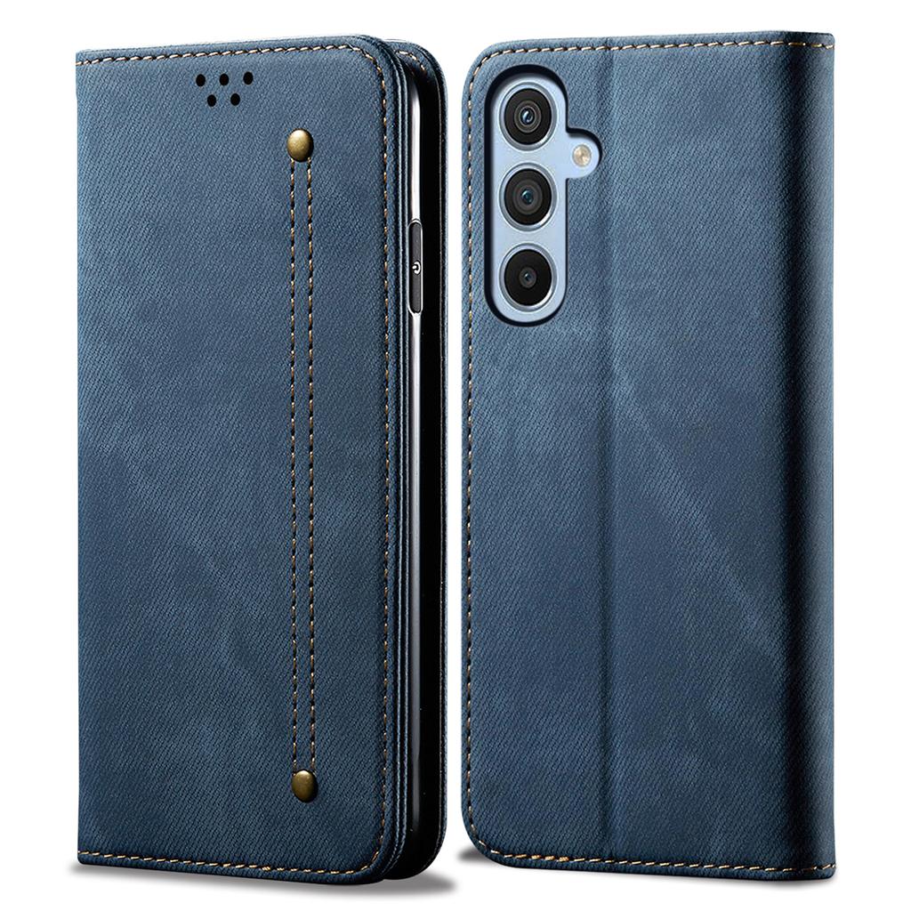 Para Samsung Galaxy M15 5G/F15 5G Capa Textura de Tecido Jeans Carteira de Couro Capa de Telefone