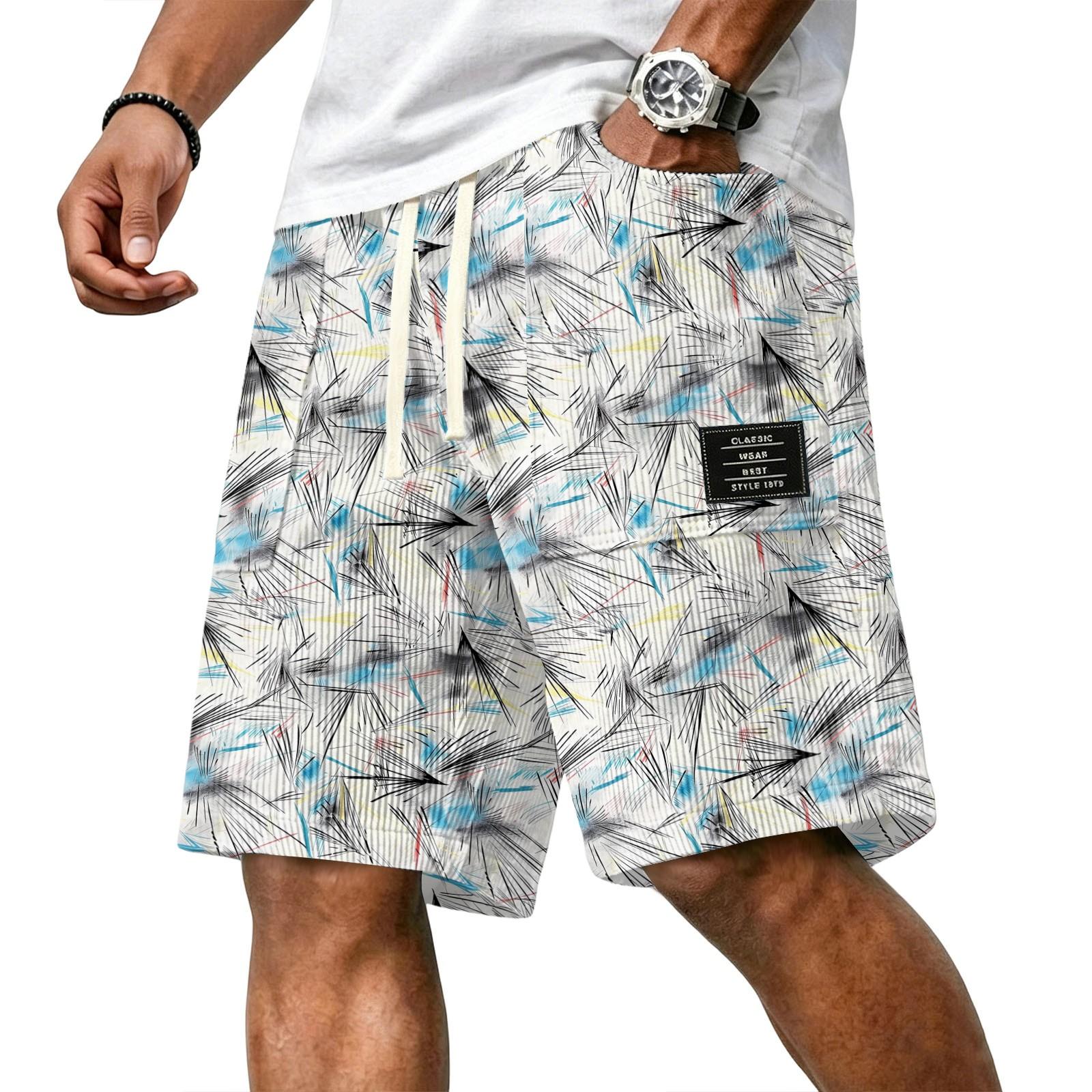 

Men Casual Corduroy Drawstring Shorts Hawaiian Style Lightweight Breathable Beachwear with Pockets Comfortable Fit XL світло-синій колір